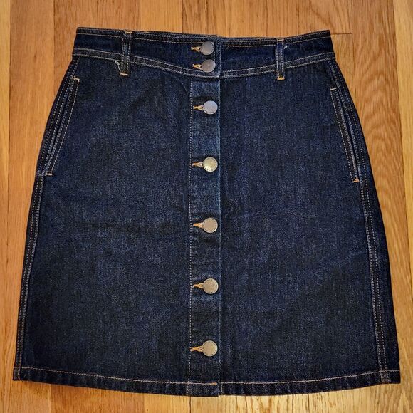 Maje Button-Front Denim Mini Skirt, French Girl Style, Dark Wash, Sz FR 38/US 6 - Picture 4 of 13